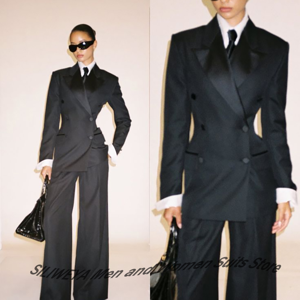 Women'S Formal Wear Jackets - 전문직 여성용 블랙 더블 브레스티드 슬림핏