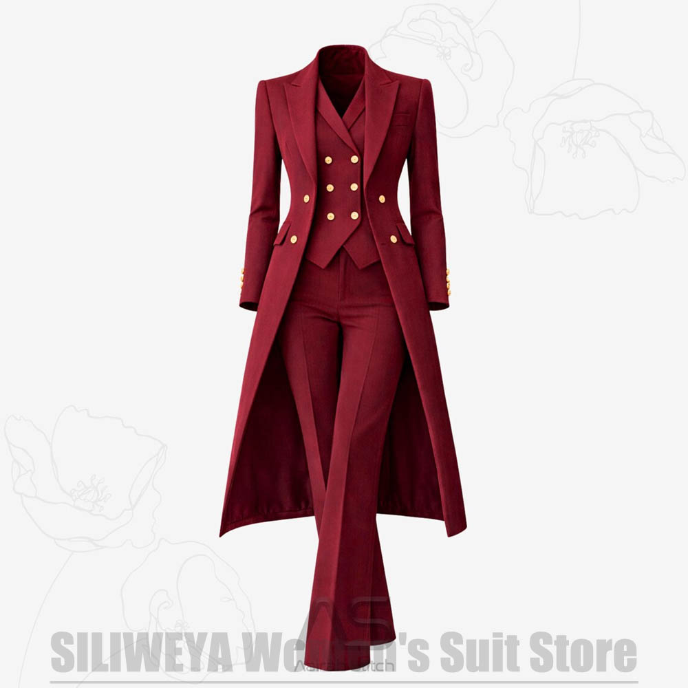Women'S Formal Wear For A Wedding - 여성 정장 3피스 더블 브레스티드 롱