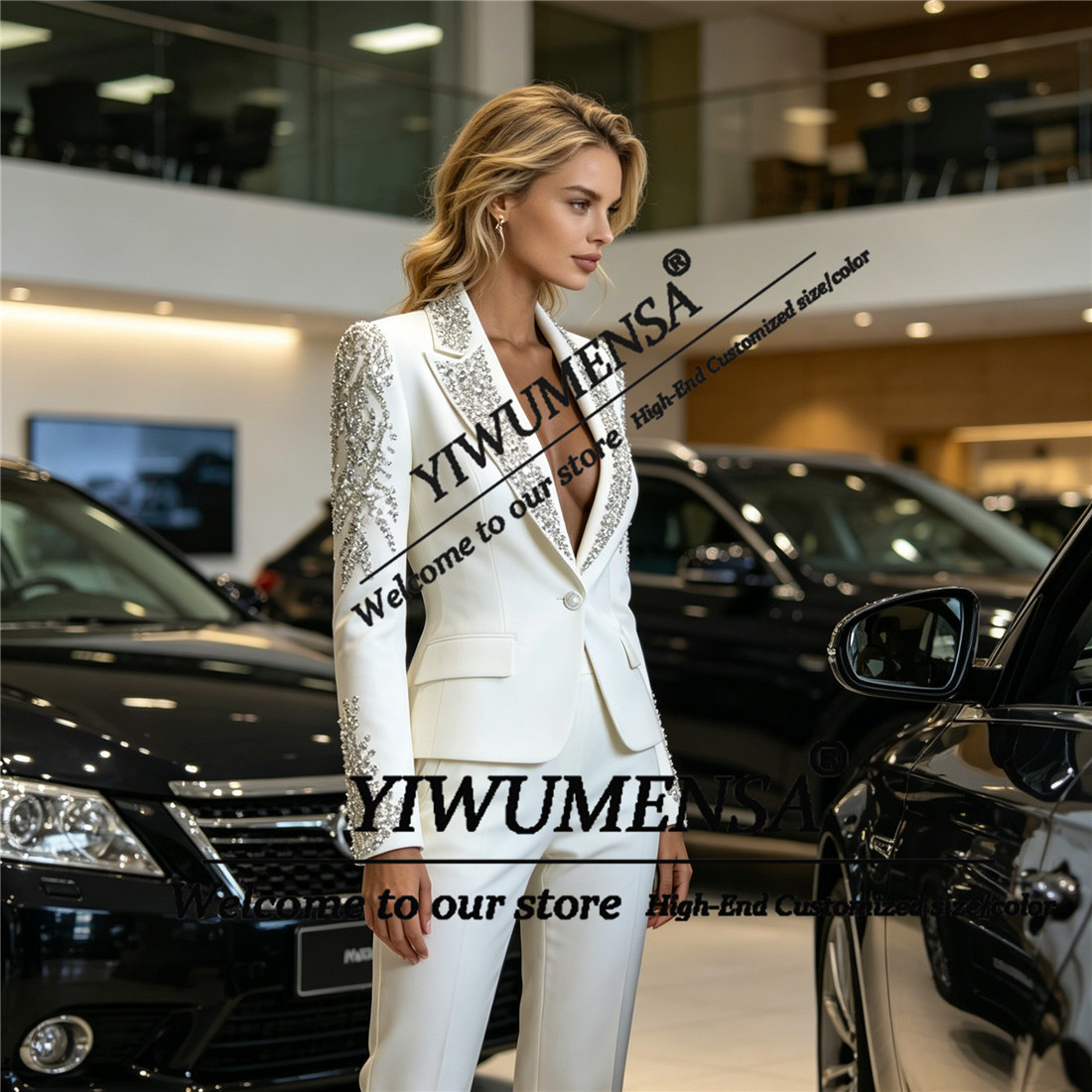 럭셔리 여성 정장 2피스 세트 크리스탈 비딩 프롬 블레 - Women'S Formal Wear Suit 리뷰 및 가격