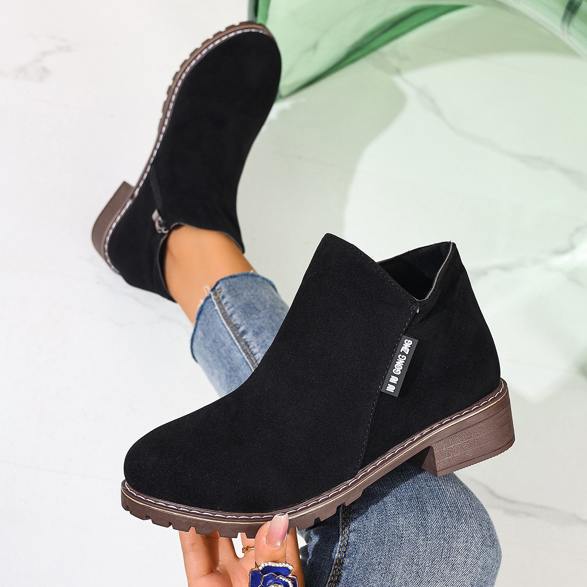 여성용 가을 겨울 앵클 부츠, 측면 지퍼, 굵은 굽,  - Women Formal Wear Shoes 리뷰 및 가격