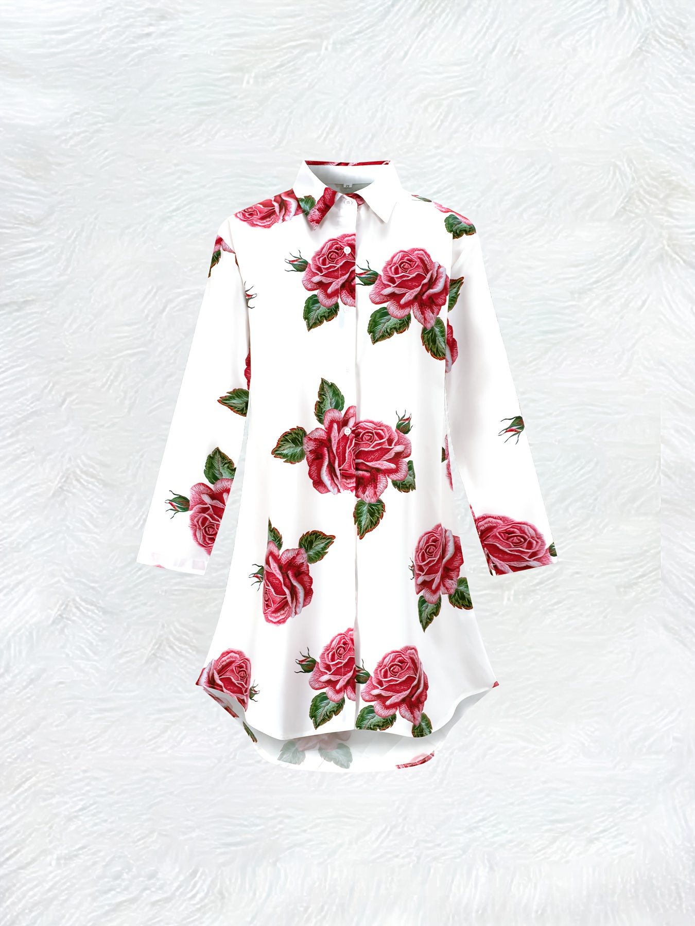 여성 레드 로즈 플로럴 라펠 긴팔 셔츠 드레스 캐주얼  - Women'S Red Formal Wear 리뷰 및 가격