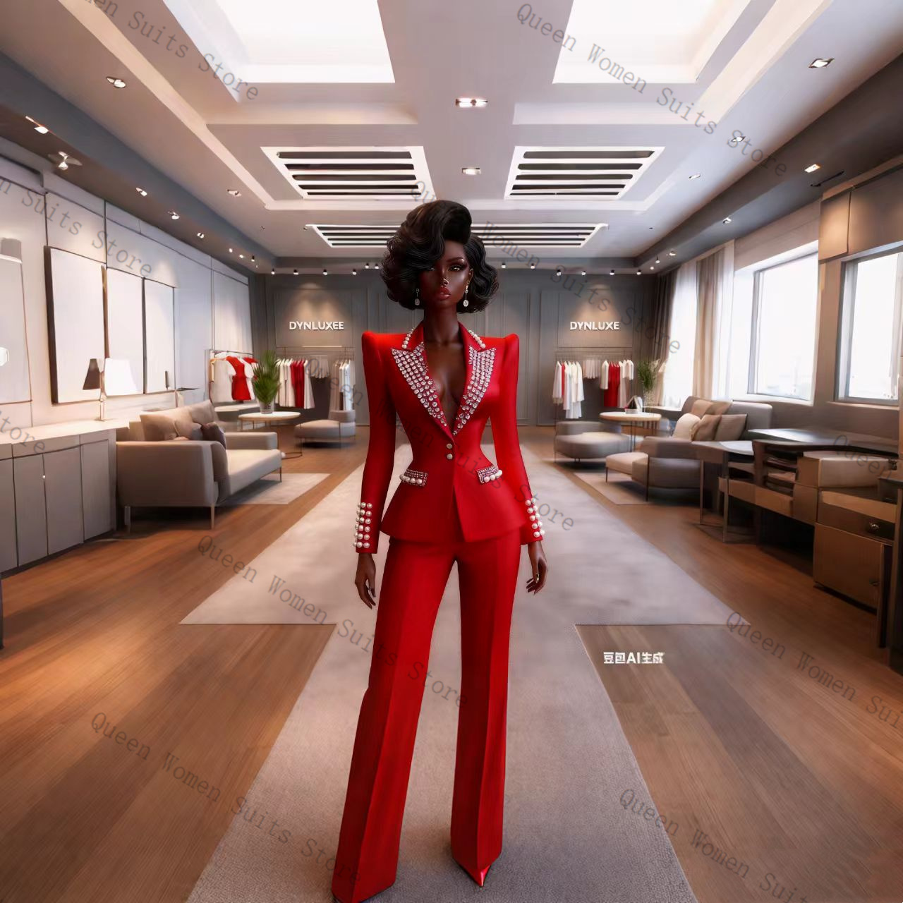 진주 레드 여성 정장 바지 세트 2피스 블레이저+바지  - Women'S Red Formal Wear 리뷰 및 가격