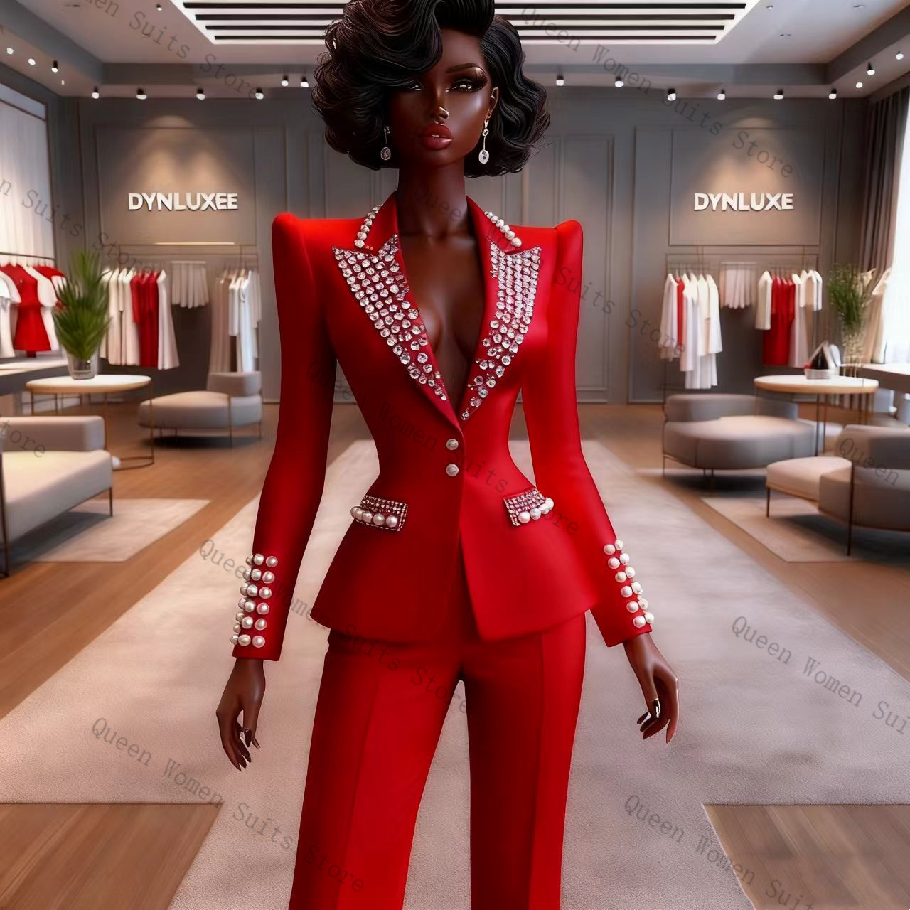 진주 레드 여성 정장 바지 세트 2피스 블레이저+바지  - Women'S Red Formal Wear 리뷰 및 가격