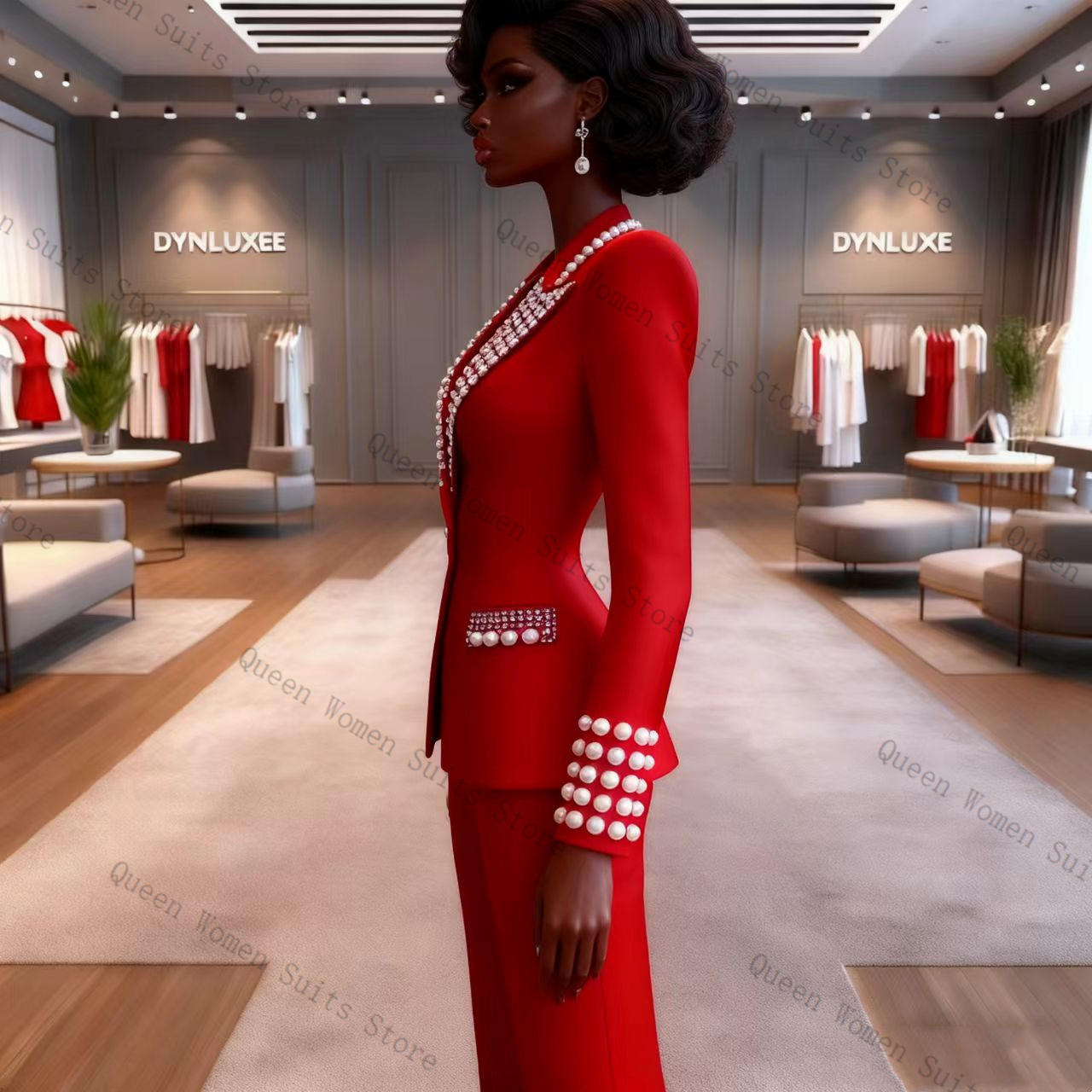 진주 레드 여성 정장 바지 세트 2피스 블레이저+바지  - Women'S Red Formal Wear 리뷰 및 가격