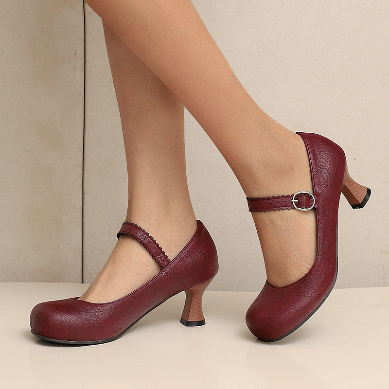 여성 레트로 메리 제인 펌프스 라운드 토 키튼 힐 버클 - Women Formal Wear Shoes 리뷰 및 가격