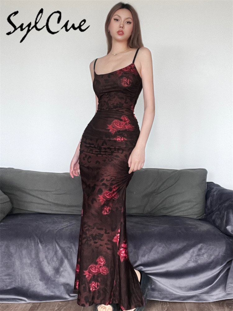 실큐 레드 프린트 디자인 여름 파티 퀸 지적인 우아함  - Women'S Red Formal Wear 리뷰 및 가격