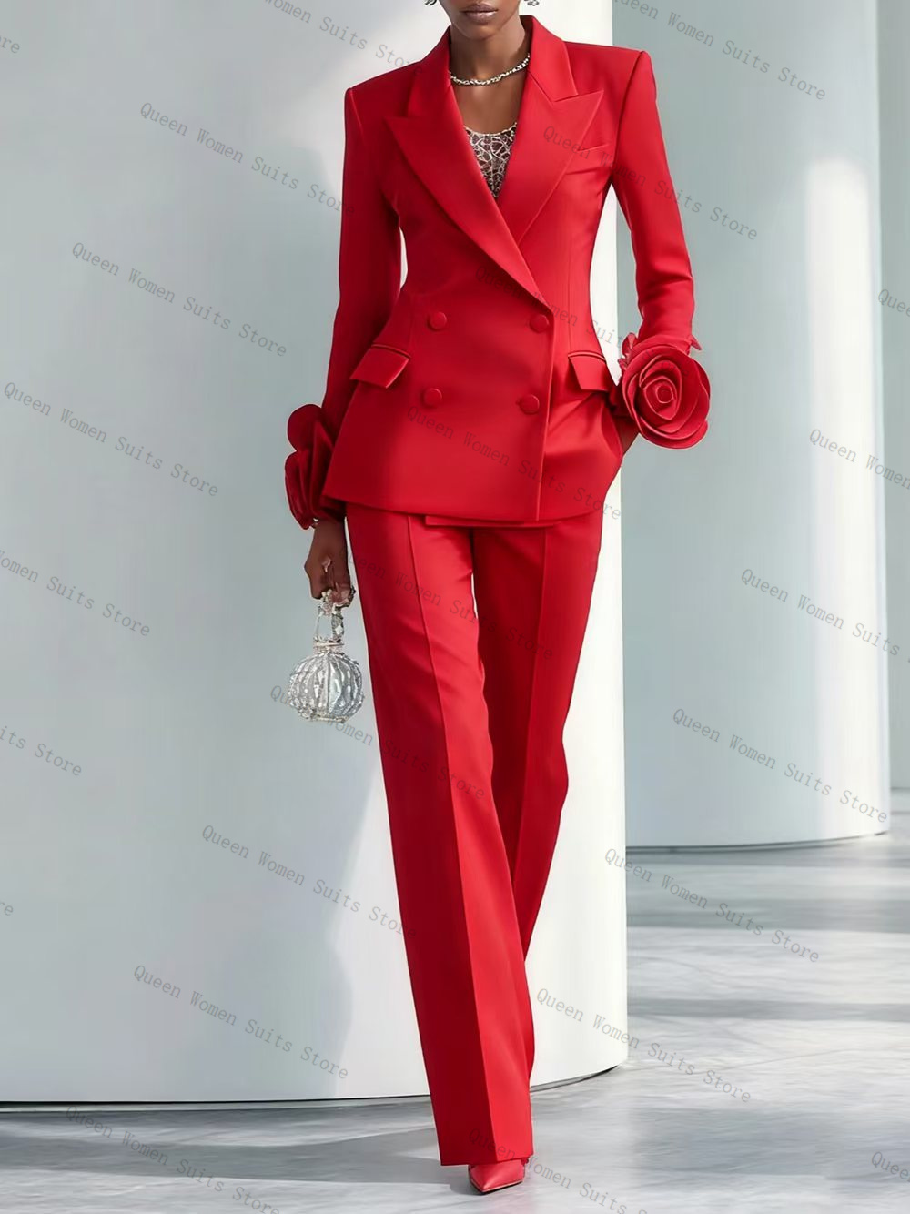럭셔리 레드 여성 정장 세트 2피스 블레이저+바지 3D - Women'S Red Formal Wear 리뷰 및 가격