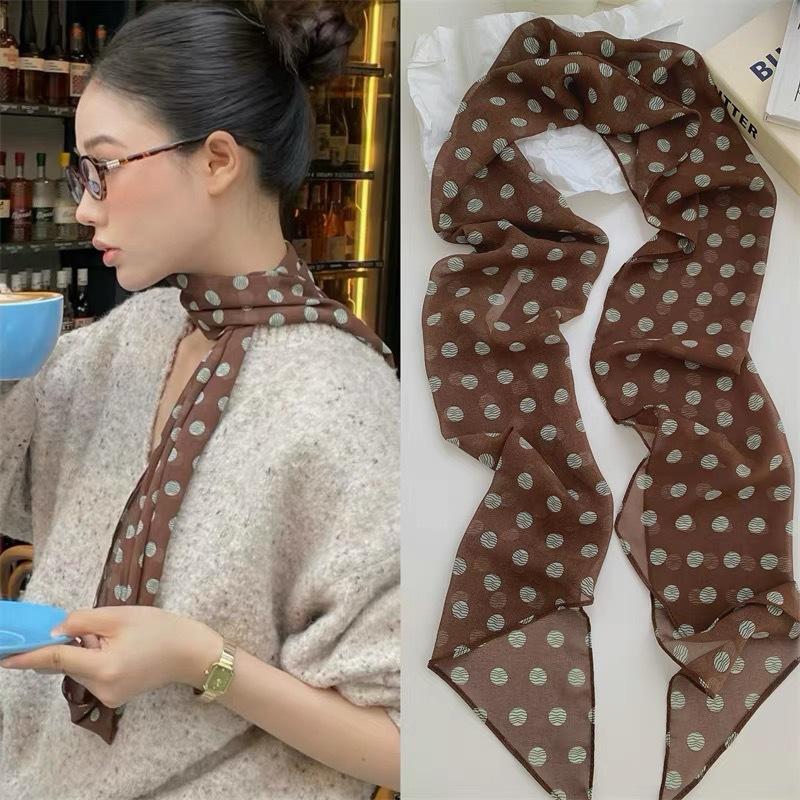 폴카 도트 꽃무늬 프린트 실크 스카프 얇은 넥 스카프  - Scarf Silk Neck 리뷰 및 가격