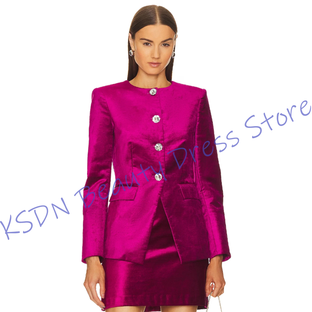시크한 여성용 싱글 브레스티드 수트 핫핑크 새틴 투피스 - Women'S Formal Wear Jackets 리뷰 및 가격