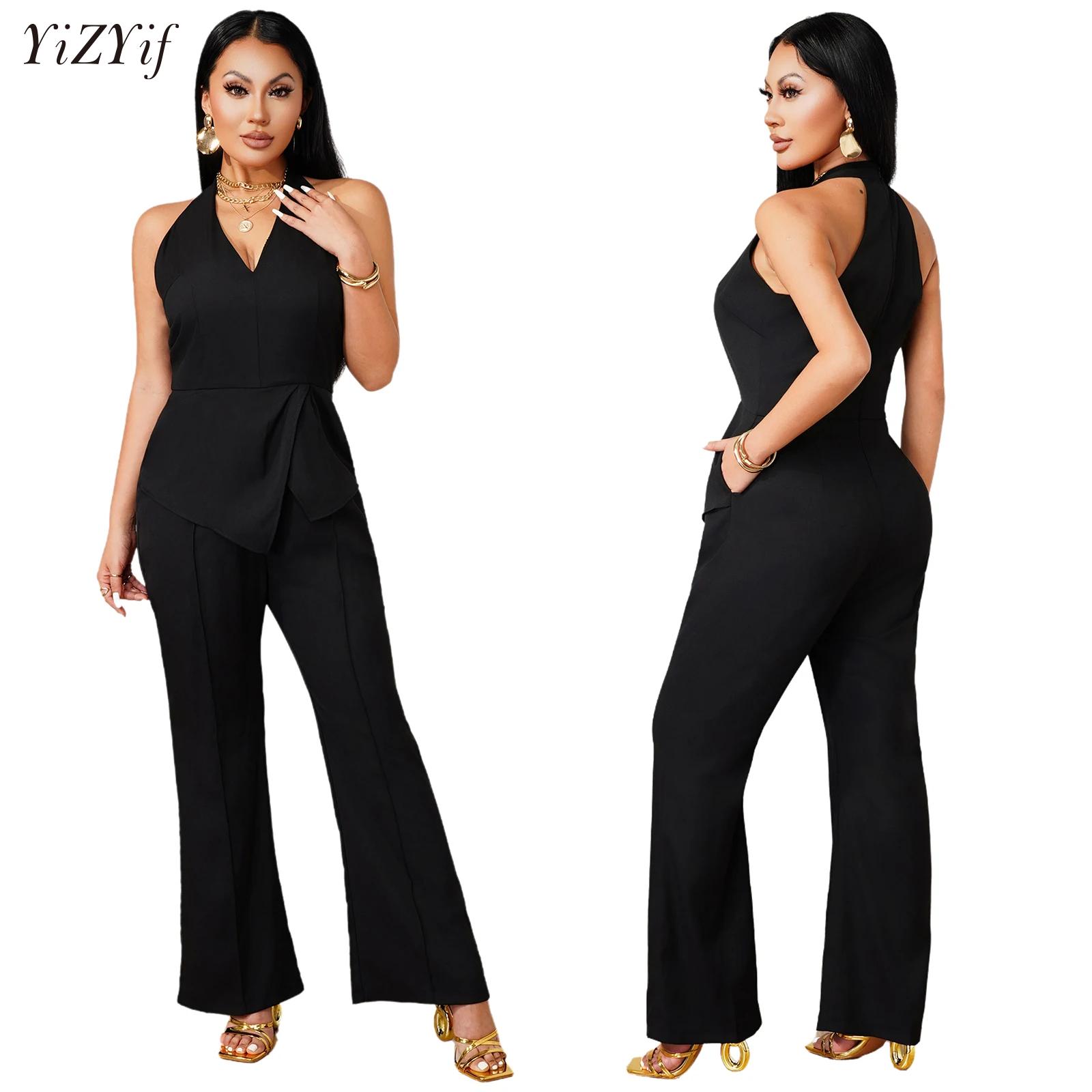 슬리브리스 V넥 점프수트 비대칭 드레이핑 오버레이 와이 - Women Formal Wear Pants 리뷰 및 가격