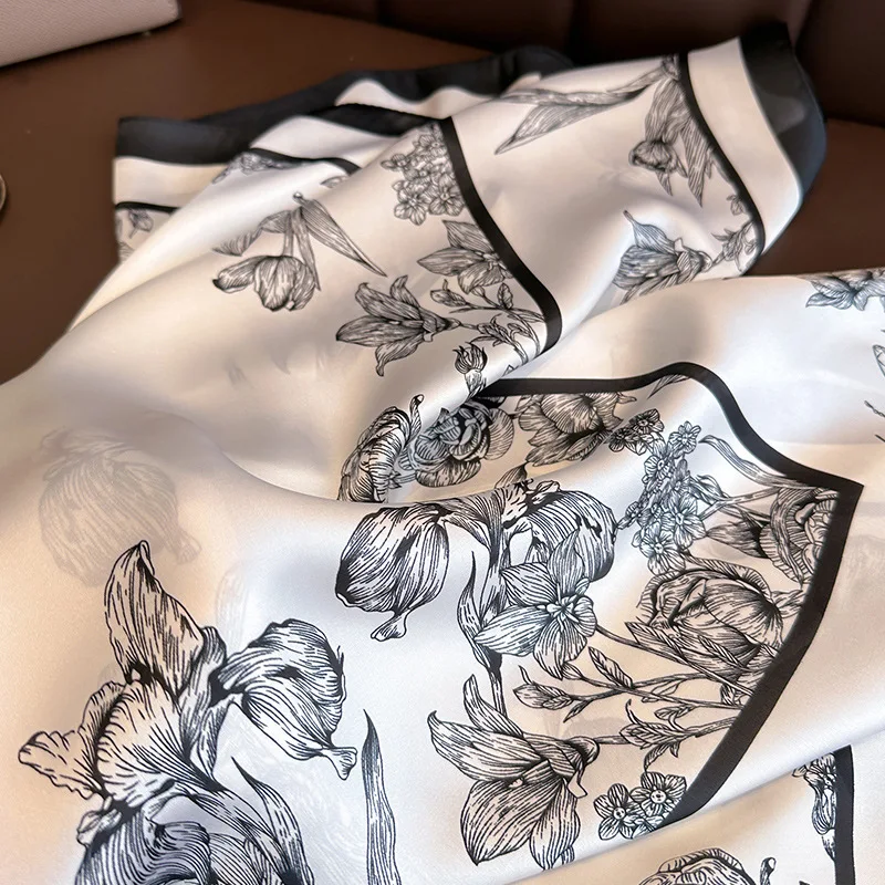 여성용 플라워 프린트 실크 스퀘어 스카프, 럭셔리 풀라 - Scarf Silk Neck 리뷰 및 가격