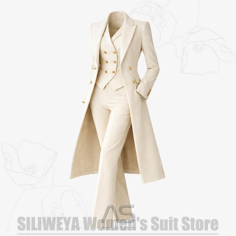 여성 정장 3피스 더블 브레스티드 롱 코트 베스트 팬츠 - Women'S Formal Wear For A Wedding 리뷰 및 가격