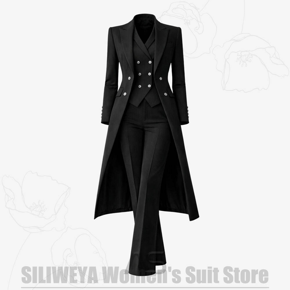 여성 정장 3피스 더블 브레스티드 롱 코트 베스트 팬츠 - Women'S Formal Wear For A Wedding 리뷰 및 가격