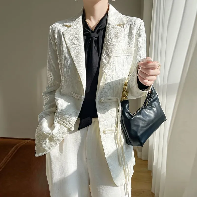 여성용 흰색 텍스처드 블레이저 재킷 노치드 라펠 싱글  - Women'S Formal Wear Jackets 리뷰 및 가격