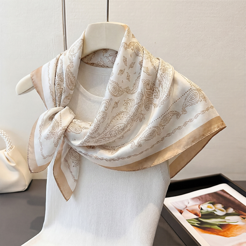 빈티지 베이지 페이즐리 프린트 스퀘어 스카프 새틴 실크 - Scarf Silk Neck 리뷰 및 가격