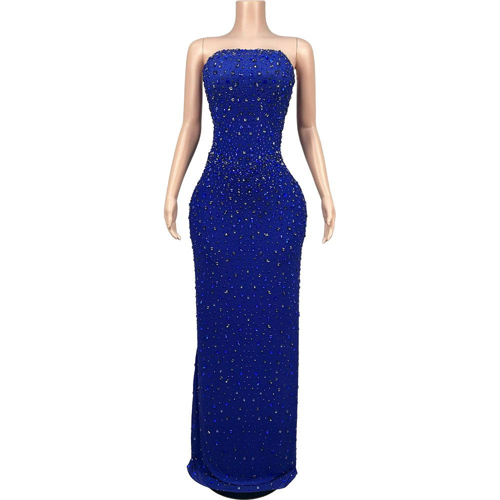 반짝이는 라인스톤 블루 스트랩리스 이브닝 가운 갈라 프 - Women'S Red Formal Wear 리뷰 및 가격